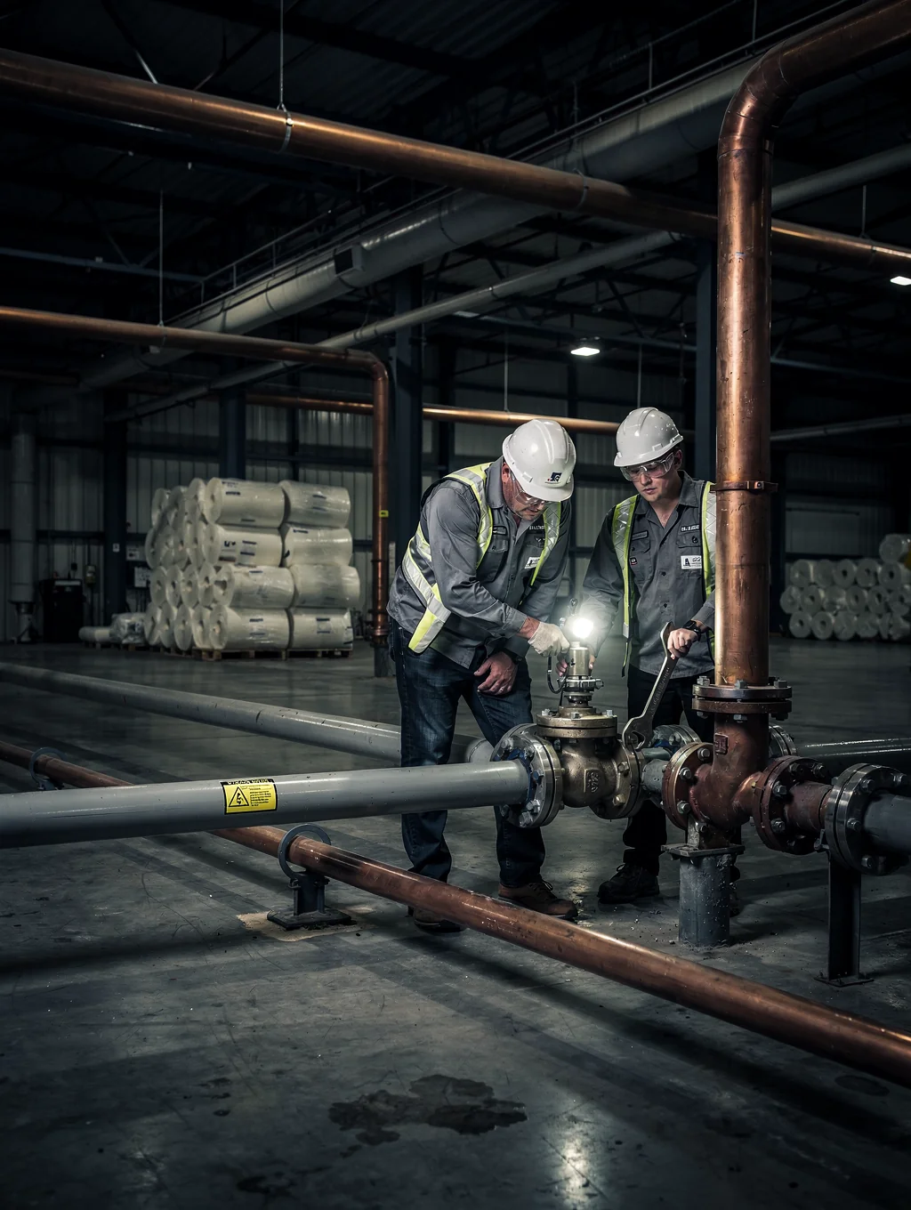 Construction site showing structural steel and MEP installation
